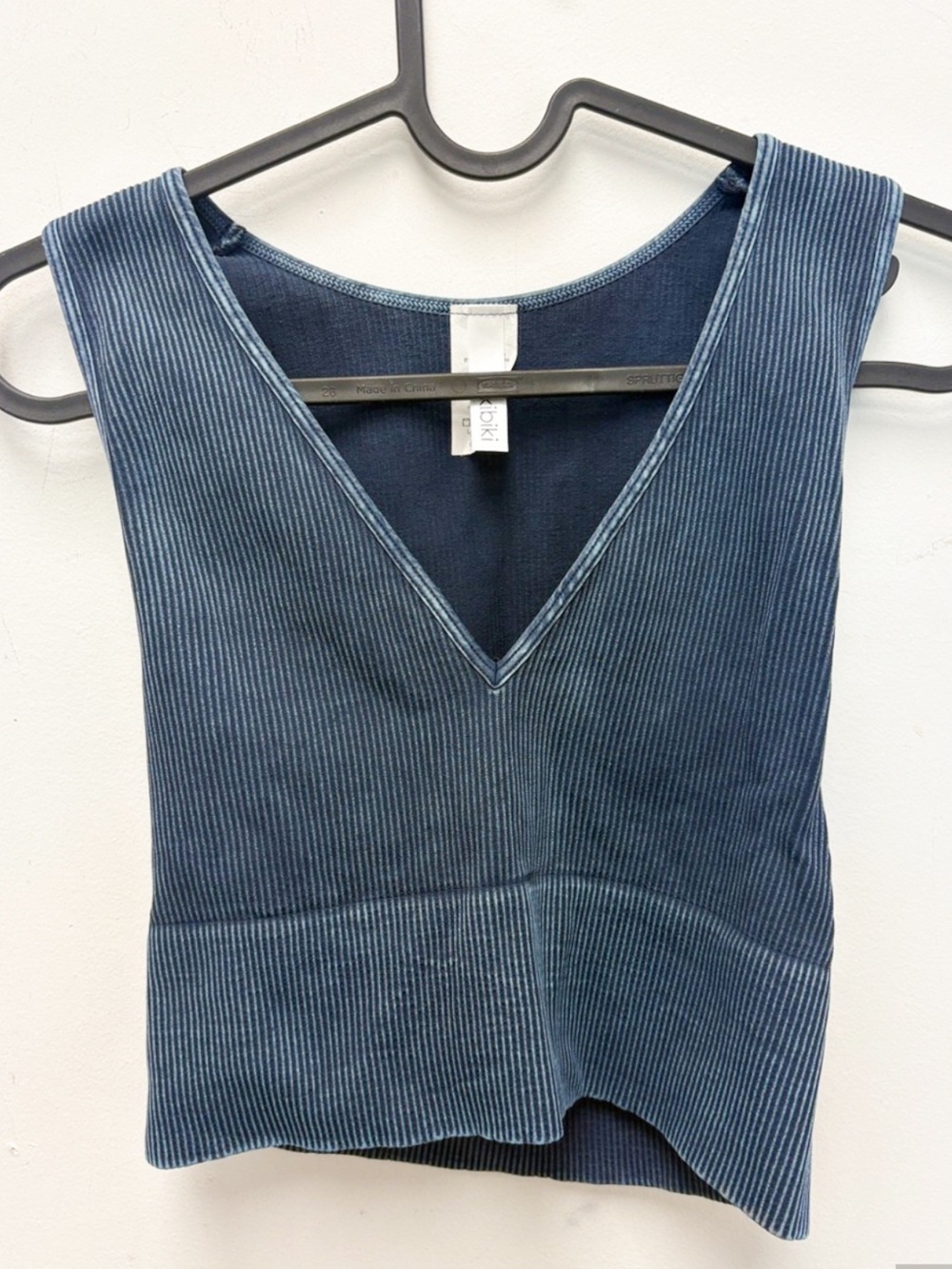 NIKIBIKI Navy Ribbed V-Neck Cropped Tank
